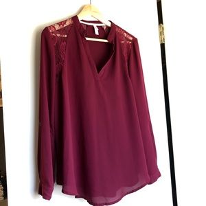 Burgundy Wine Lace Blouse, Xhilaration Large